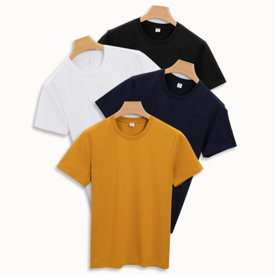 New high-end 270g long-staple cotton Xinjiang cotton mercerized small Terry round neck solid color youth thickened cotton T-shirt for men