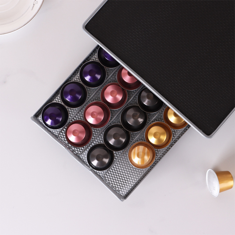 Fengyue rack de almacenamiento de cápsulas de café estante de almacenamiento de cápsulas de café Nespresso metal rociado de plástico cajón