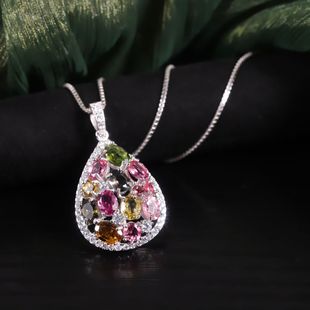Fashion Natural Tourmaline Pendant Necklace s925 Silver Inlaid Rainbow Gemstone Necklace Ou Meihao Pendant Women