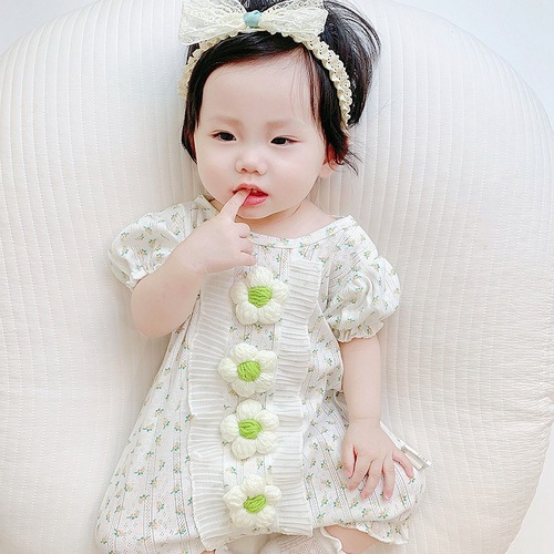 Chic Little Princess Style Baby Girl One-Piece Romper Top for Newborns and Infants, Thin Summer Outing and Crawling Suit