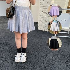 Baby versatile pleated culottes children's pure cotton navy style summer skirt with safety pants girls cotton skirt