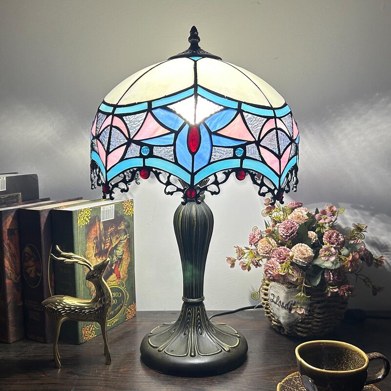 Huijing Tiffany Pastoral Style Table Lamp Homestay Bedroom Office Home Lighting Lamp Work and Study Eye Protection Lamp