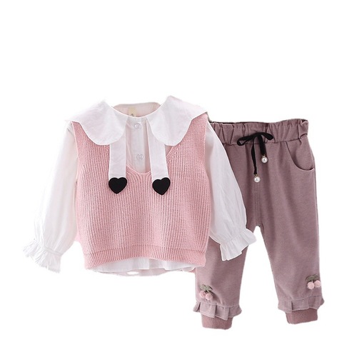Baby girl's spring and autumn fashionable suit 1-3 years old baby children's clothing 2 Korean version outing clothes autumn three-piece set for children
