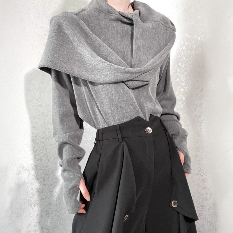 Niche Retro Style French Sweatshirt Half Turtleneck Design Ribbon Scarf Collar Hooded Pullover Long-Sleeved Top for Men