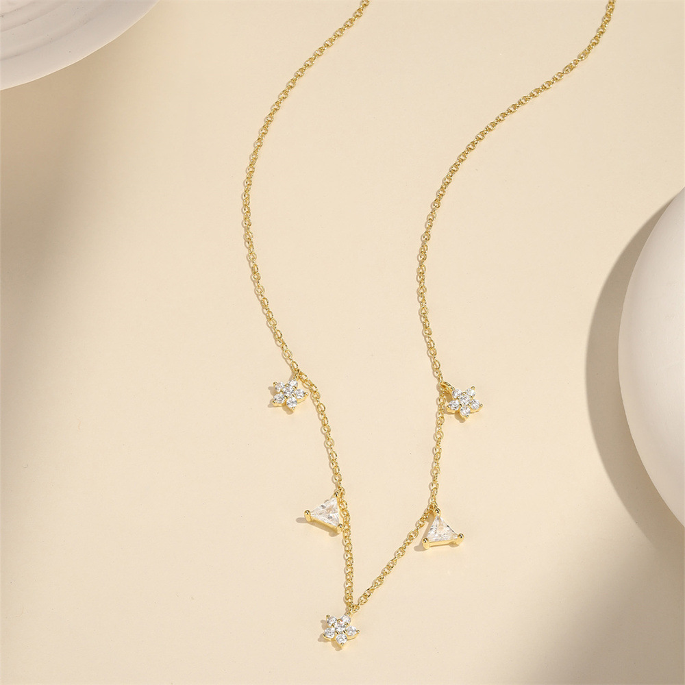 1 Piece Quantity 925 Sterling Silver Zircon Cable Chain Plating Triangle Flower Multi Charms Necklace