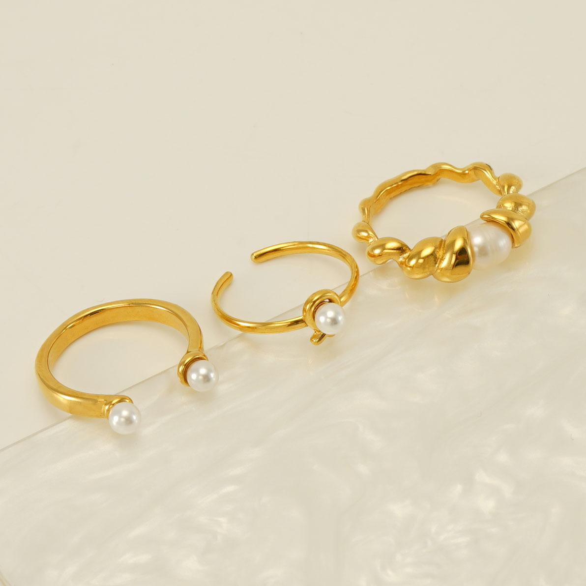 Women's Gender Wholesale Jewelry Simple Style Geometric 304 Stainless Steel Pearl 18K Gold Plated Inlay Open Rings