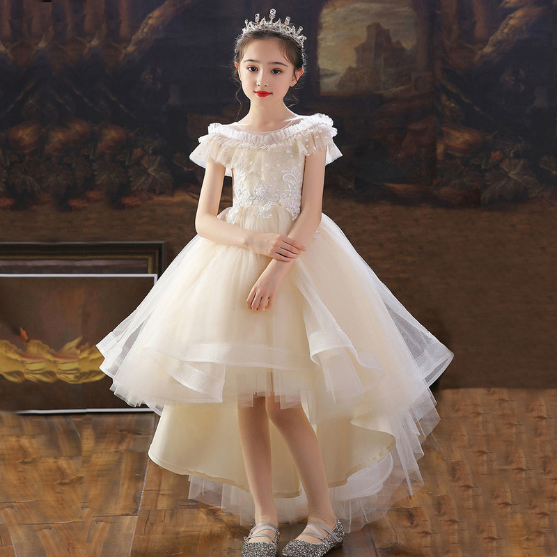 Children's Dress Summer Flower Girl Dress Trailing Dress Piano Performance Dress Girls' Princess Dress Little Princess Wedding Dress