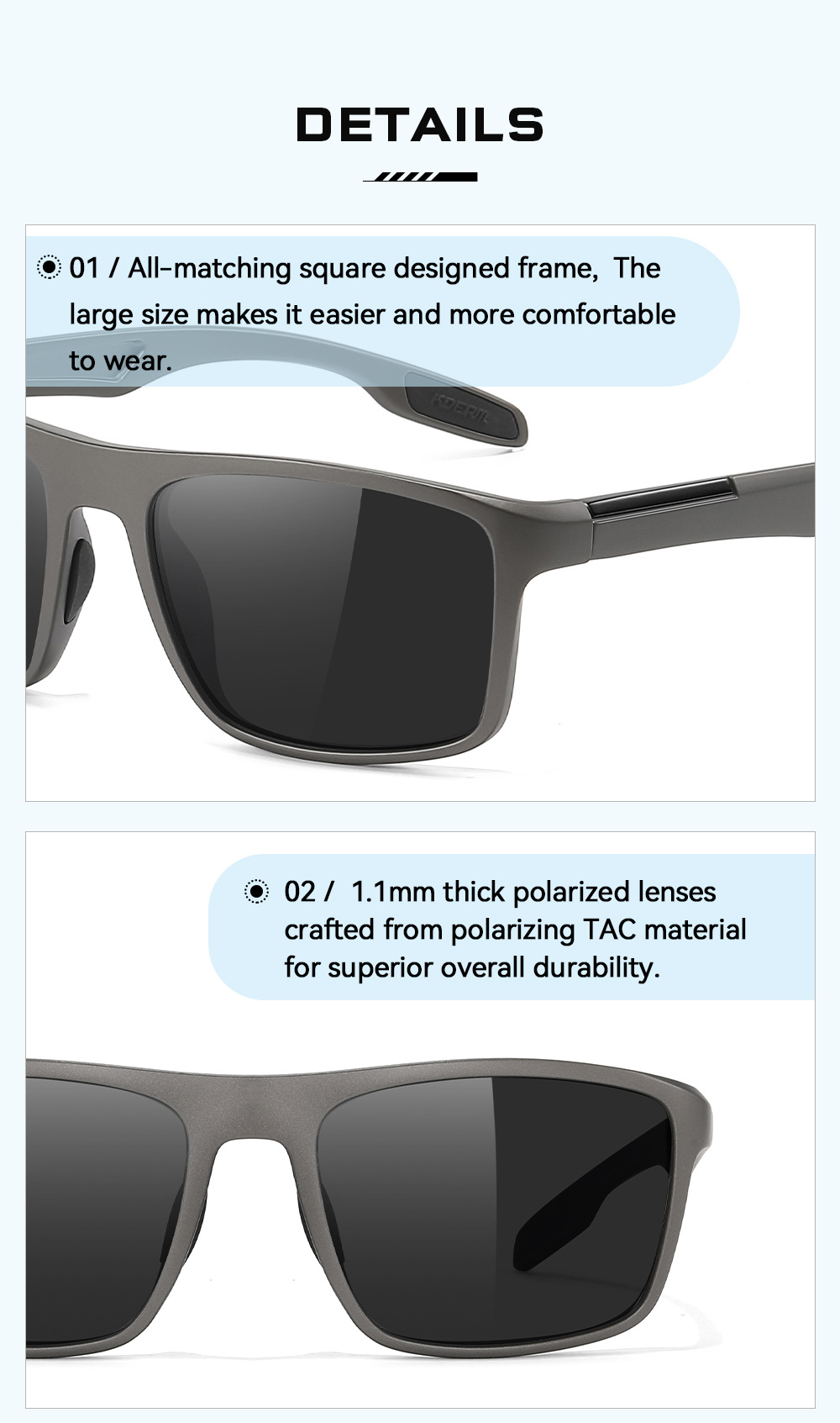 KDEAM Large Size Fashion Polarized Sunglasses Outdoor Casual Sunglasses Central Asia Eyewear Wholesale KD101-PLUS