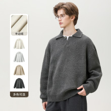 重磅质感半边绒海鸥领毛衣男秋冬款日系宽松厚实保暖慵懒风针织衫