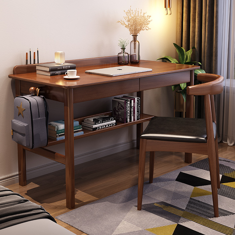 Escritorio de madera maciza nórdica, escritorio de computadora, escritorio de madera maciza simple para el hogar, escritorio de dormitorio simple todo en uno