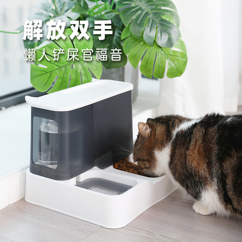 Amazon wholesale cat automatic feeder water dispenser large capacity cat bowl leak-proof all-in-one dog bowl double bowl