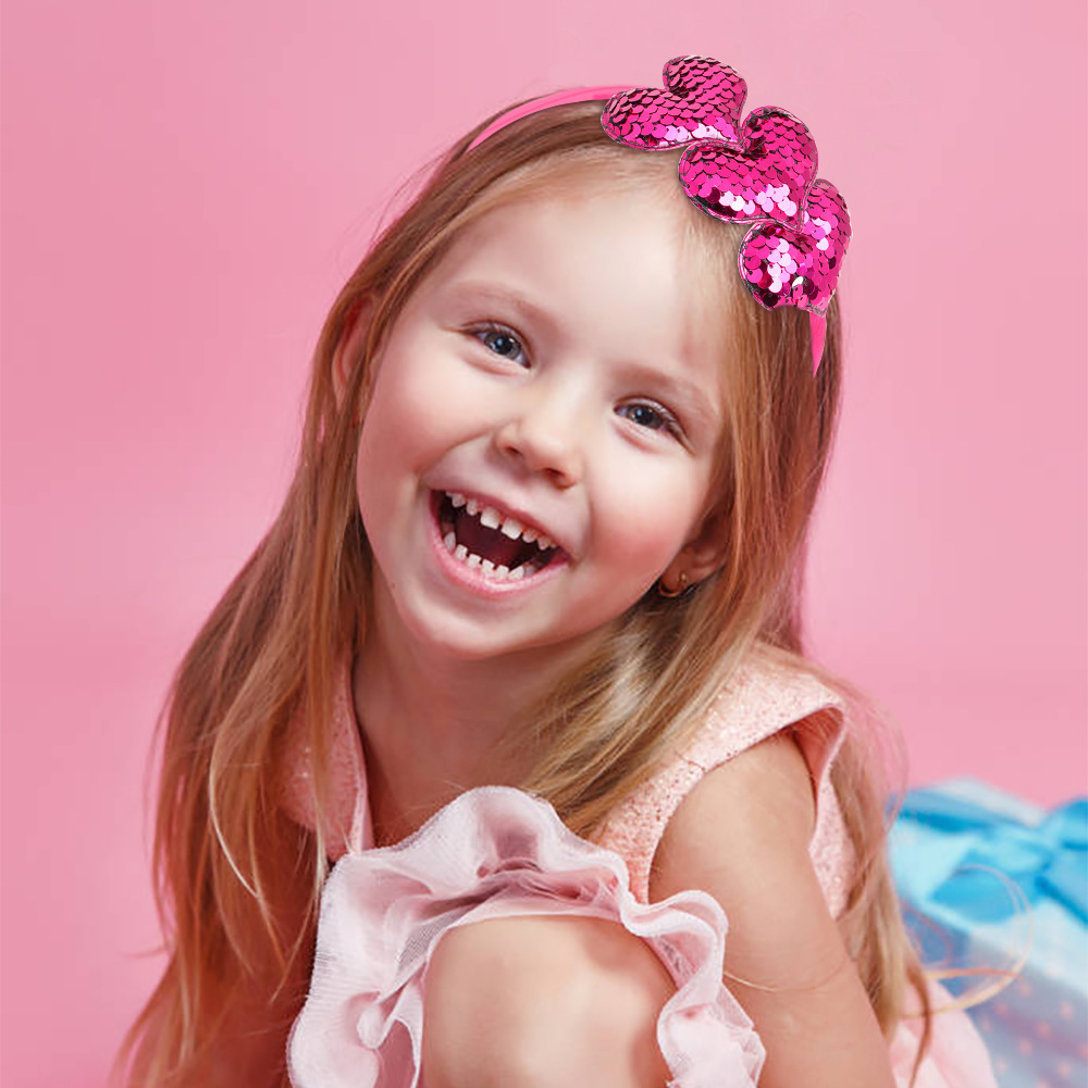 European And American Cross-border Reversible Sequin Heart Valentine's Day Headband Children's Accessories Glitter_voghion.com