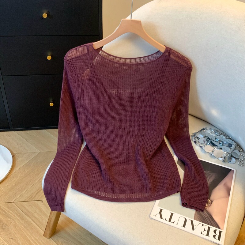 Guangzhou Thirteen Lines High-Quality Popular Item ~ Short Knitted Sweater Women's Autumn Camisole Hollow Sun Protection Cover-Up Top Two-Piece Set