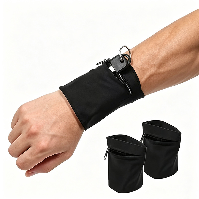 Cross-border sports arm pouch for men, suitable for fitness, running, and cycling; elastic fabric wrist bag with zipper for storing coins and keys; arm band