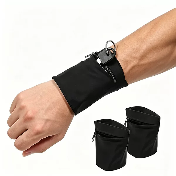 Cross-border sports arm pouch for men, suitable for fitness, running, and cycling; elastic fabric wrist bag with zipper for storing coins and keys; arm band