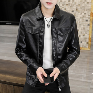 Men's leather coat trendy pu soft leather cross-border foreign trade trench coat jacket spring thin winter velvet thickened