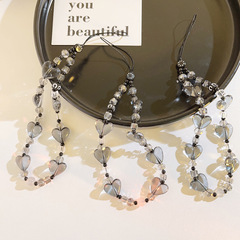 輕奢ins灰黑愛心珠珠鏈串珠掛鏈時尚百搭吊墜飾品ccd相機手機掛繩