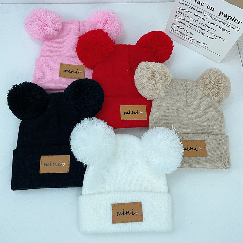 112g Weight Polyacrylonitrile Fiber Fabric Type Wool Cap Hats Type Children Unisex Cute Sweet Solid Color Pom Poms Wool Cap