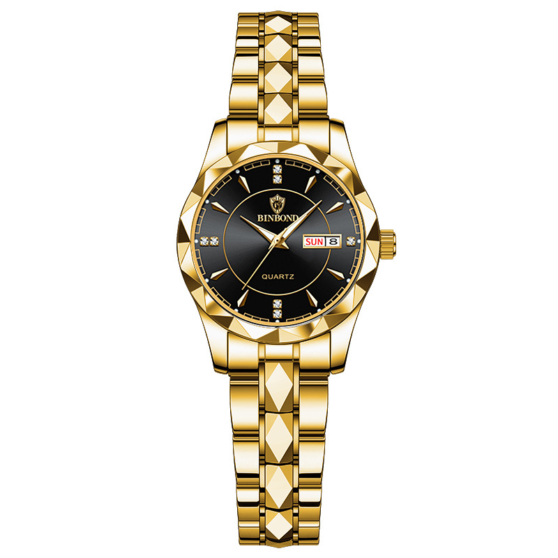 여성-나비 버클-풀 골드-블랙 페이스-골드 네일