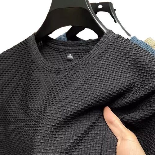 Mesh ice silk men's short-sleeve trendy round-neck youth base shirt summer solid color top