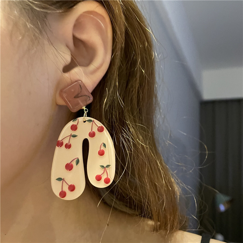 Korean Resin Cherry Fruit Earrings display picture 1