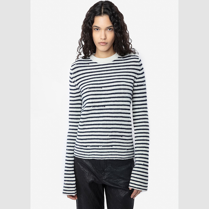 Clearance Sale~No Returns or Exchanges~Striped Slim-Fit Buttoned 100% Cashmere Knit Sweater for Women