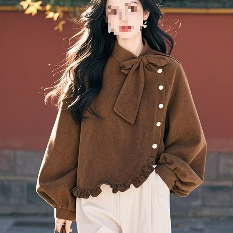 French-Style Light Mature Socialite Versatile Shirt for Women 2025 Autumn Design with Bow Irregular Blouse