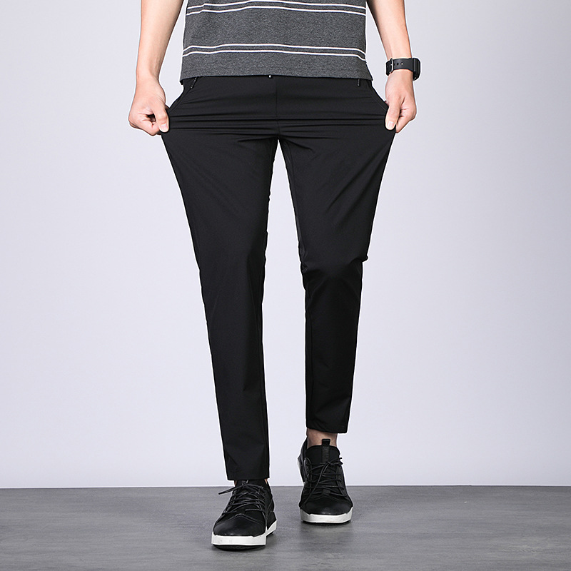 Ice silk pants Thin section Quick drying Silk sliding summer Easy new pattern Hollow Nine points trousers Korean Edition leisure time trousers