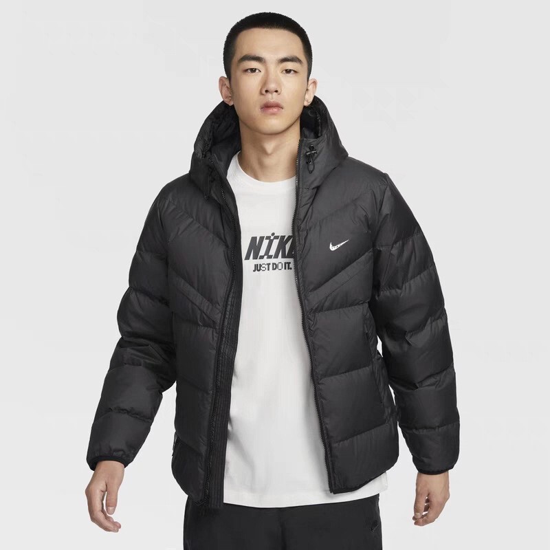 2025 Winter Flat Nylon Cotton Coat Thickeneded Bread Coat Trendy Brand Embroidered Hooded Cotton Coat Men's Loose Cotton Coat