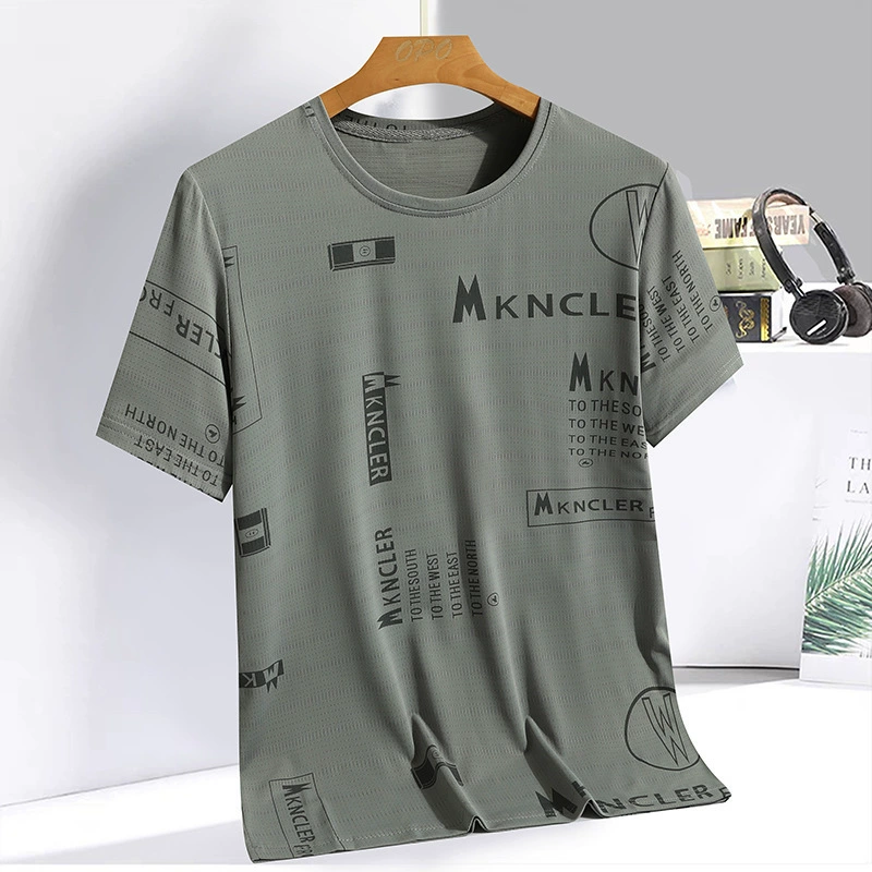 Летняя 2024 быстрорастущая рубашка с кондиционерами из ледяного шелка с короткими рукавами Футболка для отдыха для мужчин тонкий прохладный свободный спортивный топ