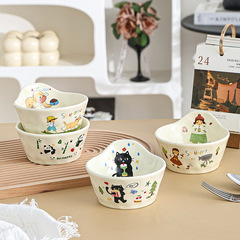 かわいいセラミック色釉アイスクリームベーキングボウルデザートプディングカップボウル漫画キッチン用品子供のスナックスナックボウル