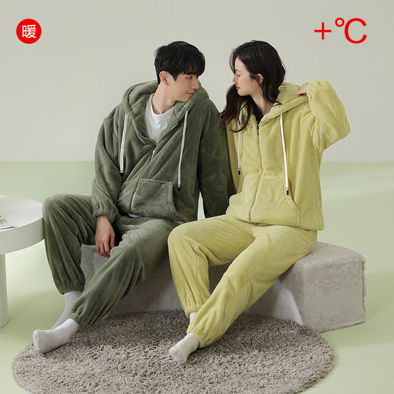 [soft velvet] autumn and winter couple pajamas women coral velvet padded flannel men's home clothes