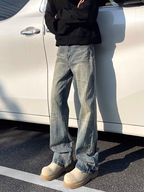 アメリカンレトロブルーブーツカットジーンズメンズサマーウォッシュ加工サソリパンツルーズでハンサムなストレートパンツ|undefined