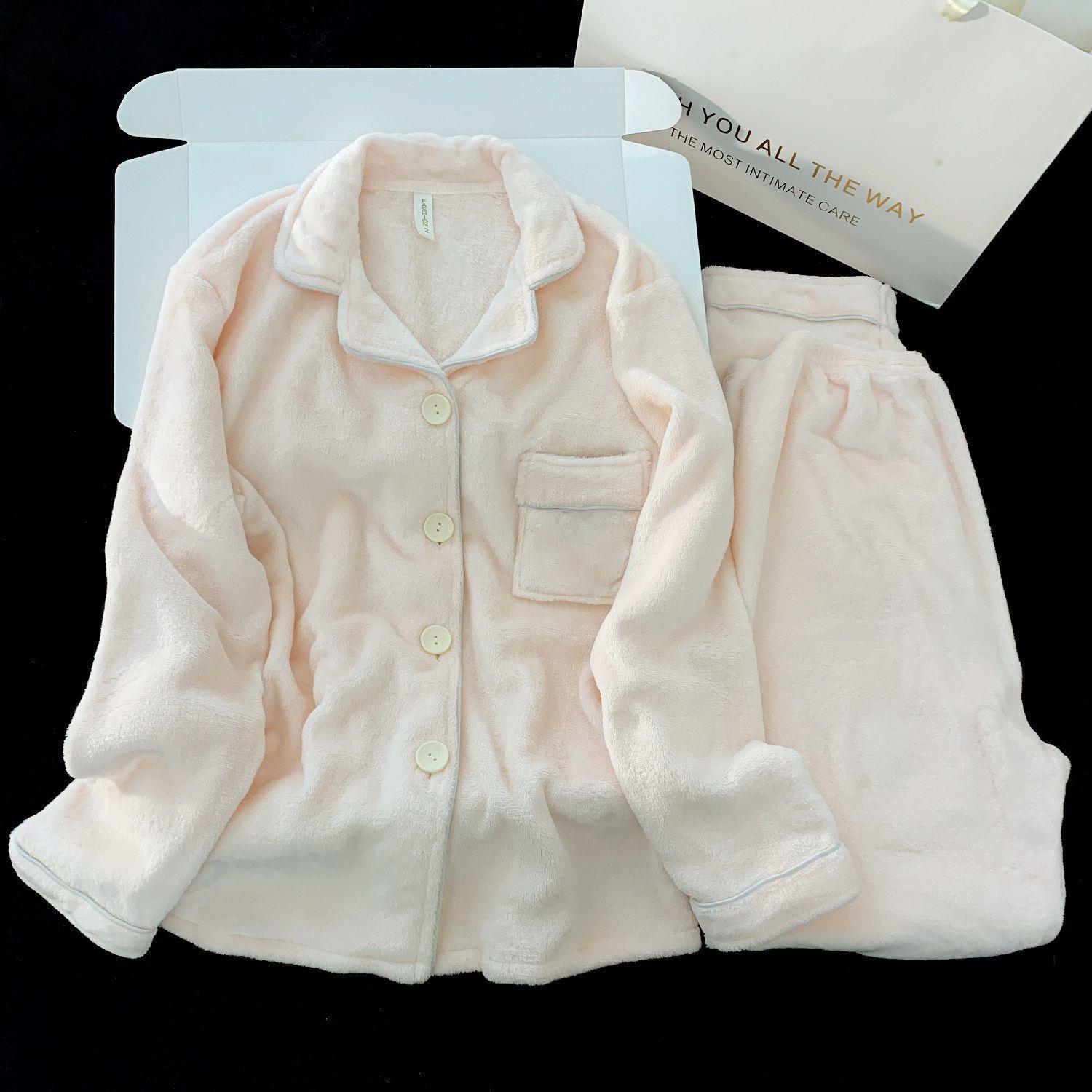 Nuevo pijama rosa de lana de coral para mujeres 2025 invierno acelerado de lana de franela para niñas simple conjunto de ropa para el hogar