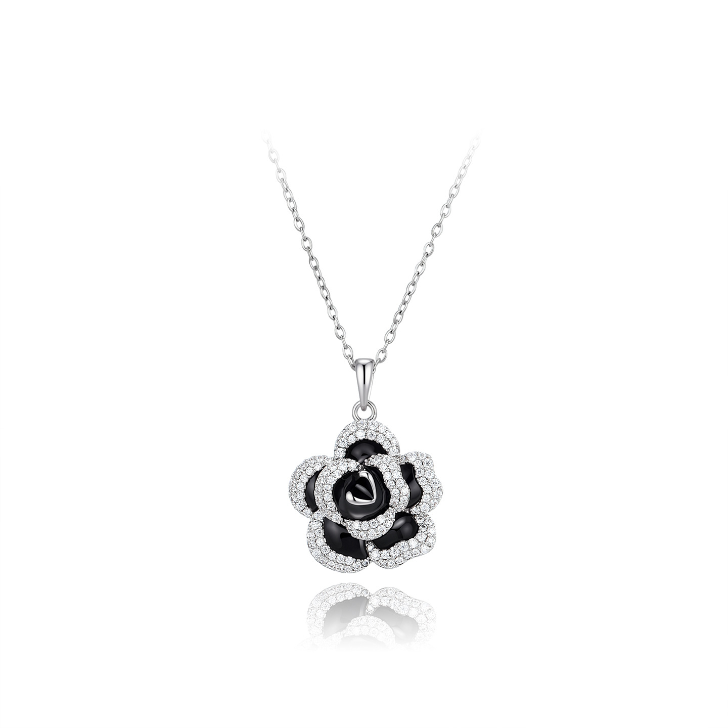Xuping nicho de moda diseño negro camellia collar de verano fragante ligero esmalte collar de mujer al por mayor