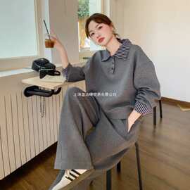 秋季大码设计感时尚洋气显瘦运动套装女卫衣阔腿裤休闲两件套胖MM