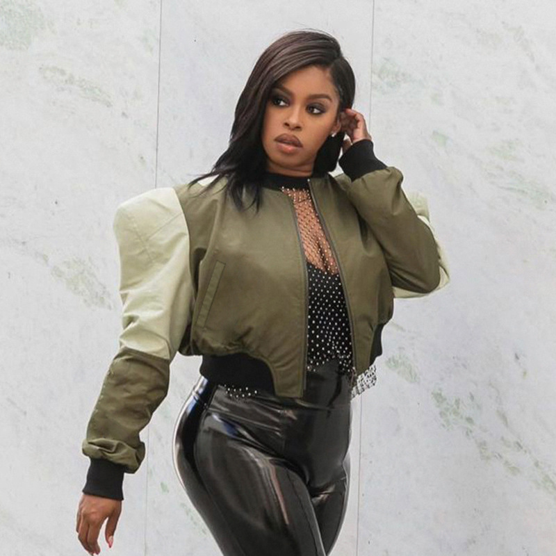 Green Short Shoulder Pad Jacket NSKAJ97251
