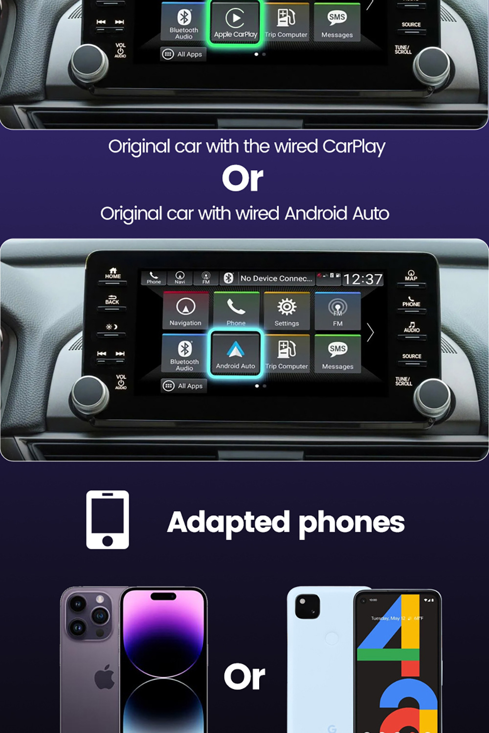Original car wired to wireless carplay adapter intelligent navigation car interconnection box android 2 in 1