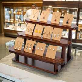 木质饰品展示架桌面多层耳环珠宝收纳架首饰手镯耳钉阶梯式展示架