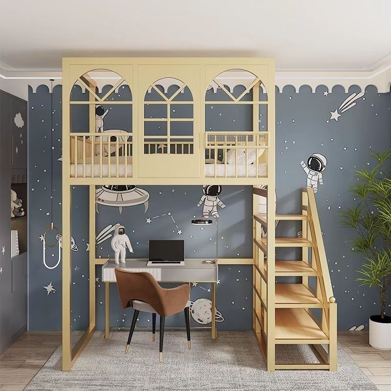 Simple Space-Saving Iron Bed, Two-Story Loft Bed, Double Bunk Bed with One Ladder and Two Beds, Free Shipping