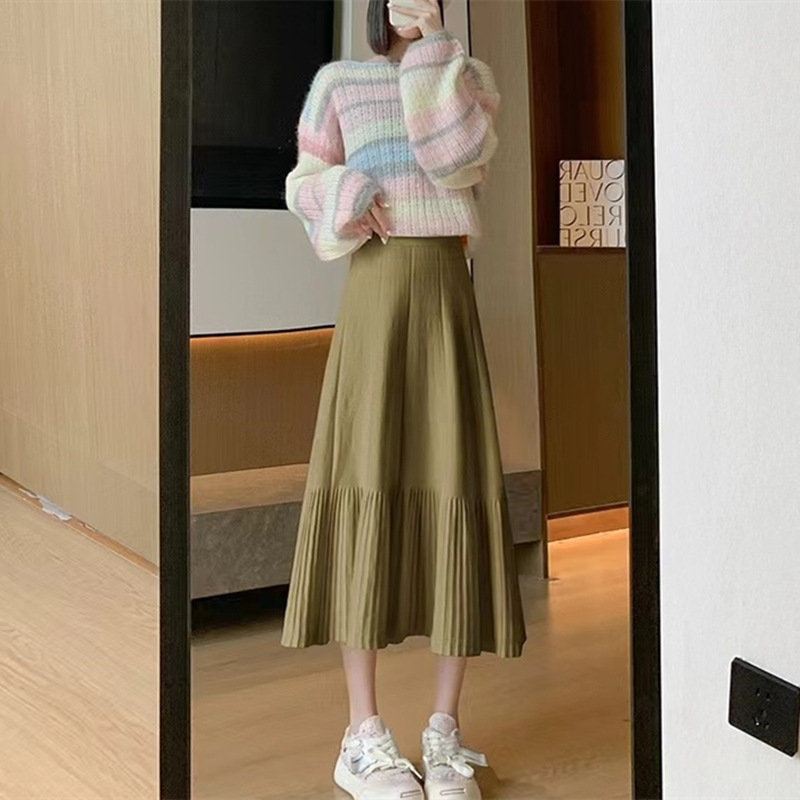 Pleated Knitted Skirt Women'S Autumn And Winter New Fashion High Waist Korean Version Casual And Thin Big Swing Skirt A-Shaped Skirt Umbrella Skirt 18 O1Cn01P0P88I1Znzoapwl2W_!!2217