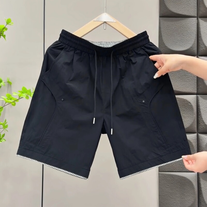Old Money Style Quick-Dry Shorts for Men, Summer Elastic Waist Drawstring Zipper Casual Five-Point Pants, Versatile Plaid Patchwork Loose Fit Old Money Style Quick-Dry Shorts for Men, Summer Elastic Waist Drawstring Zipper Casual Five-Point Pants, Versatile Plaid Patchwork Loose Fit