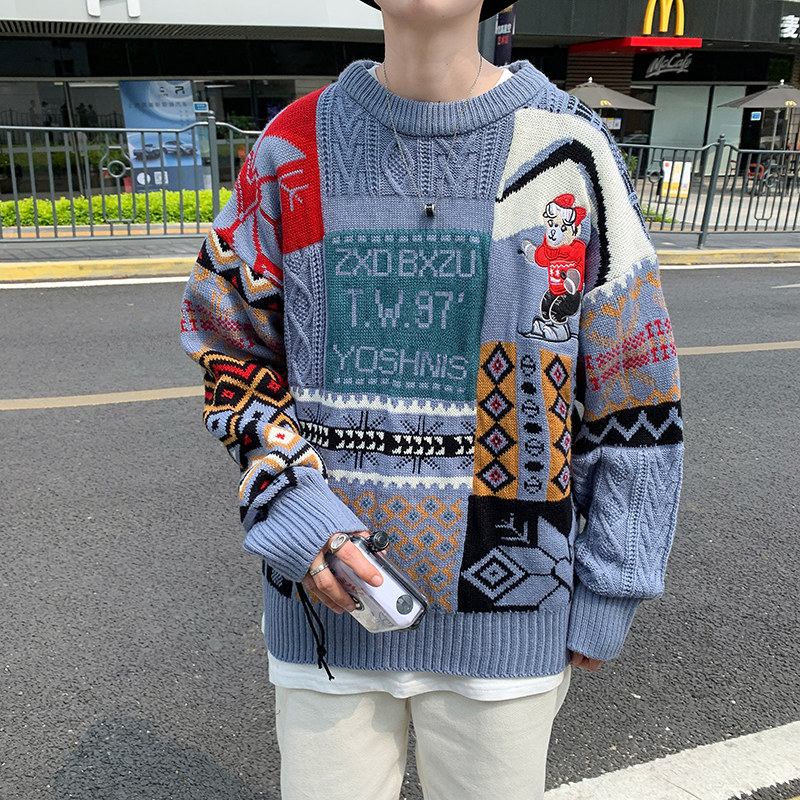 Suéter navideño para parejas, suéter de cuello redondo para hombre, estilo exportación, holgado, para otoño e invierno, suéter tipo cuello alto, abrigo grueso y cálido para jóvenes