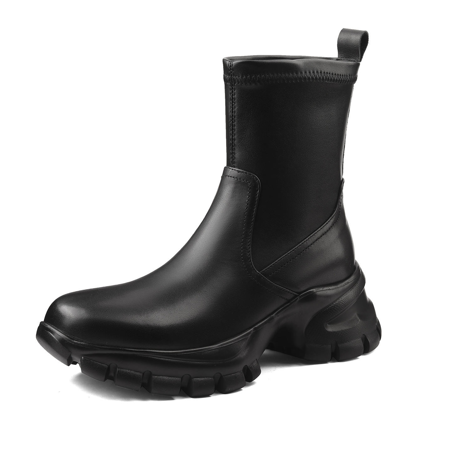 Boot da Chelsea nữ đế dày tăng chiều cao, cổ thun co giãn, dáng ôm chân — Lót nhung đen, Trong danh sách đen