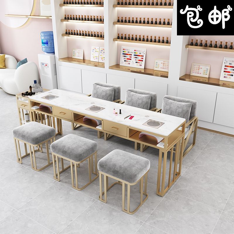 北欧风轻奢大功率自带吸尘器美甲桌子椅子套装单人双人三人美甲台|undefined
