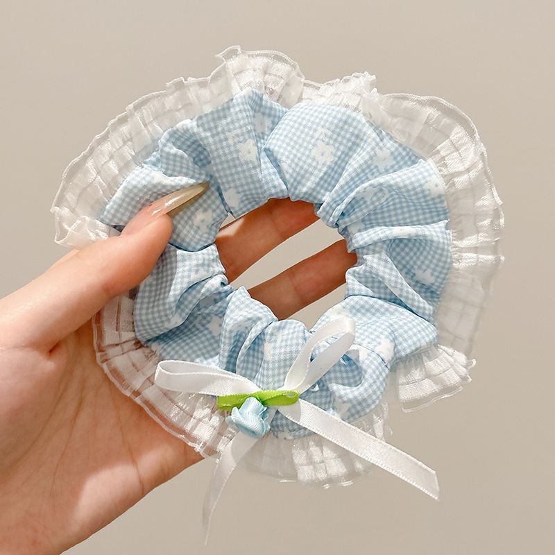 2#하늘색 꽃 리본 머리끈 약 12cm