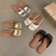 Korean Style Flat Slippers silver Sandals Women's Summer Outfit Beach Slippers French Style Women's Shoes