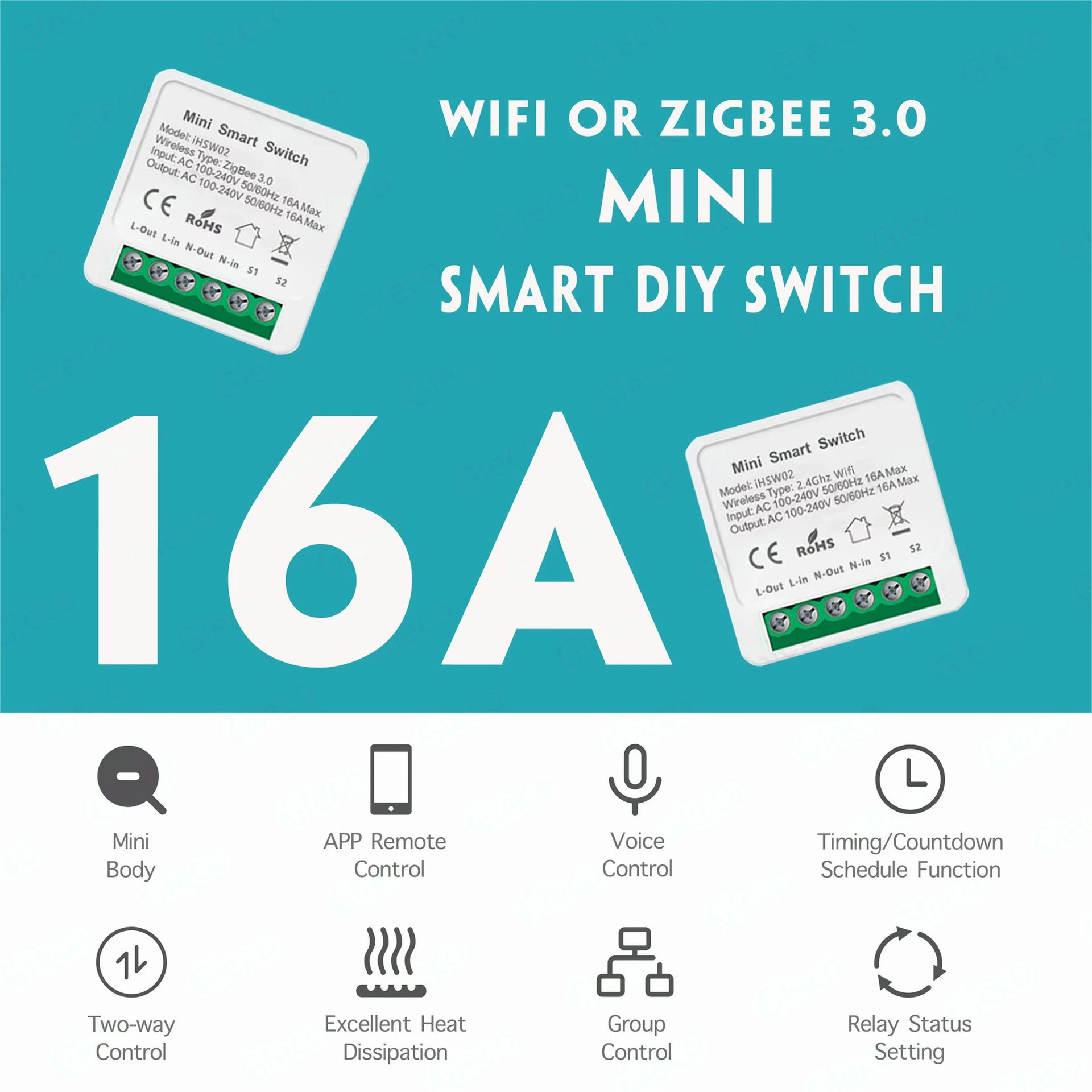 Устройство Zigbee3.0 включение-выключение, переключатель Zigbee3.0, 16A, поддерживает Zigbee2MQTT