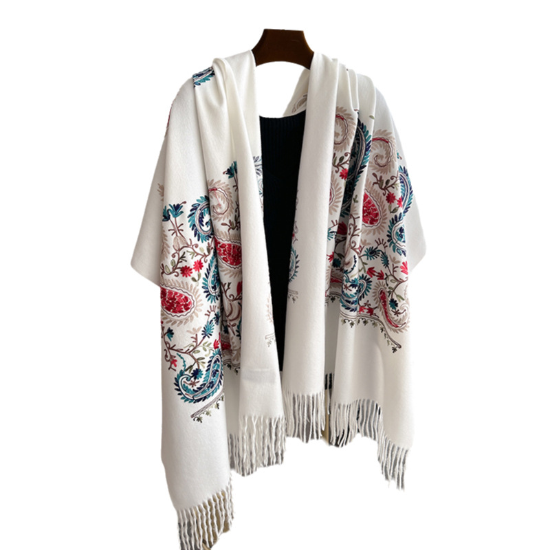 Nacionalidad viento bordado bufandas 2024 nuevo caju impresión retro imitación de cashmere grueso calentamiento larga camisa chal para mujeres image 6