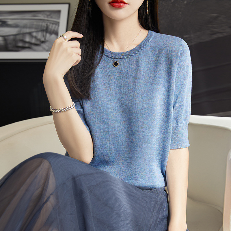 Thin knitted short sleeve T-shirt